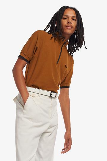 Camel Fred Perry Funnel Neck Polo Men's Shirts | PH 1500BEXC